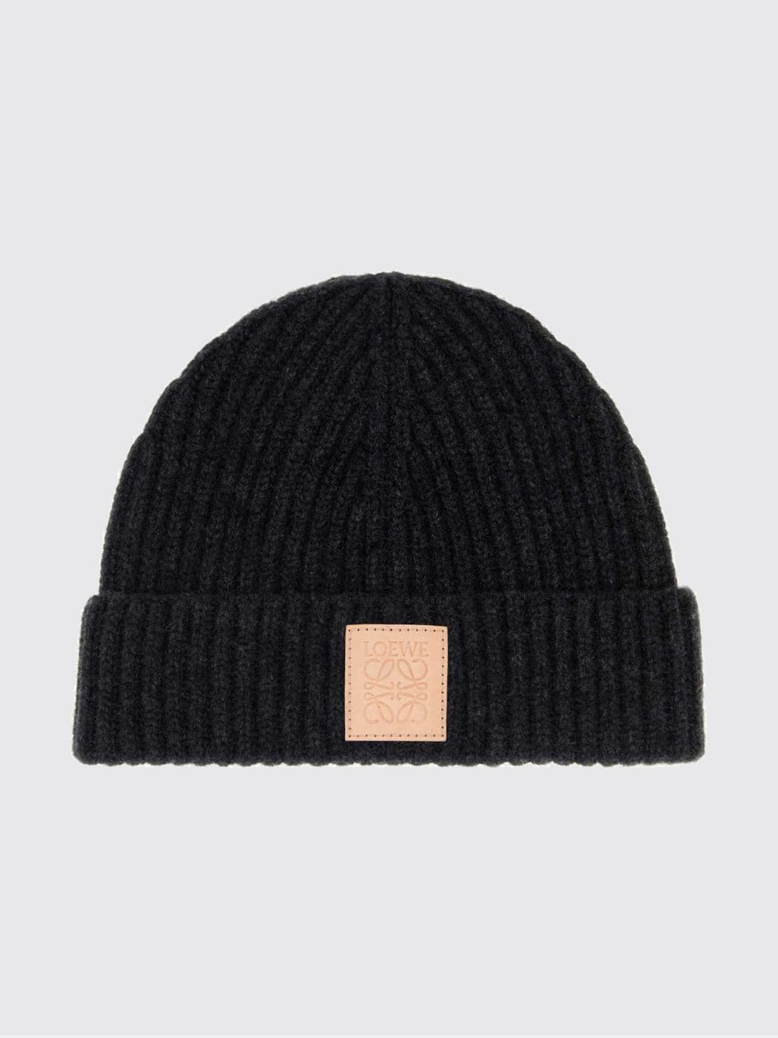 Loewe Ribbed Pure Cashmere Beanie with Cuff and Logo Patch · OS