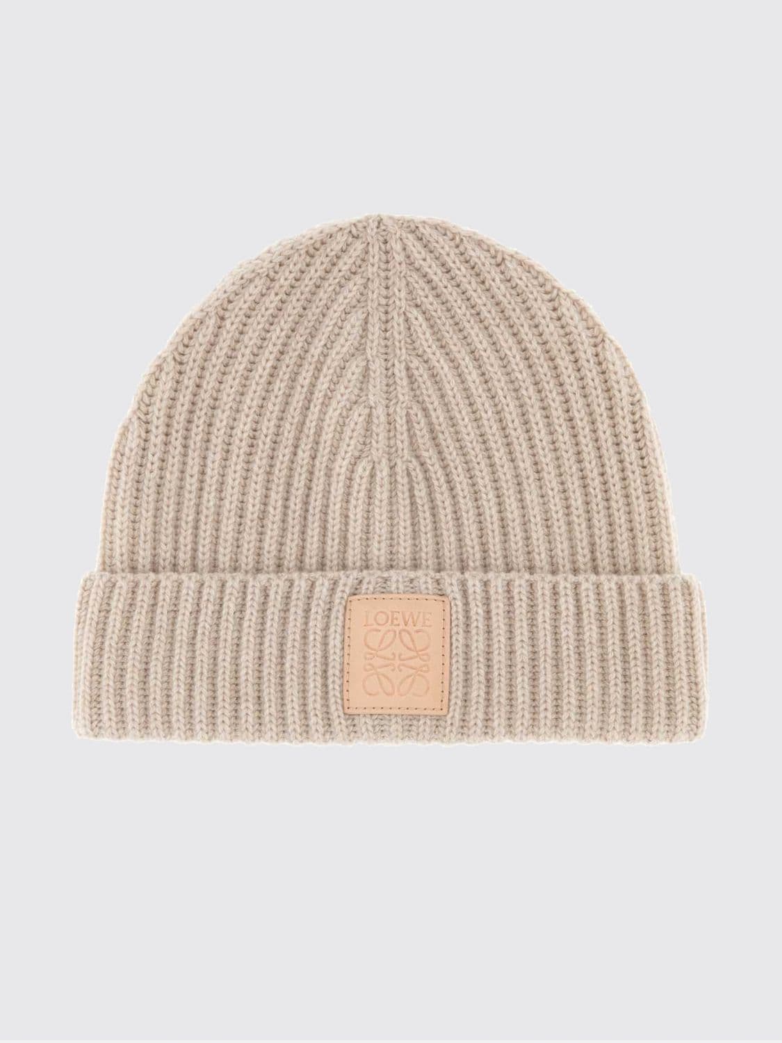 Loewe Ribbed Pure Cashmere Beanie with Cuff and Logo Patch