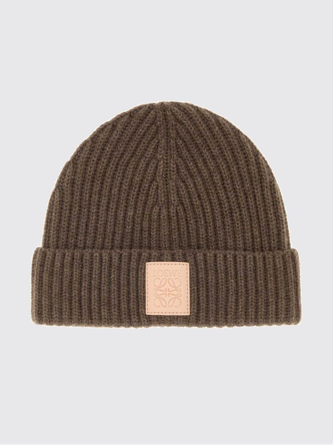 Loewe Ribbed Pure Cashmere Beanie with Cuff and Logo Patch