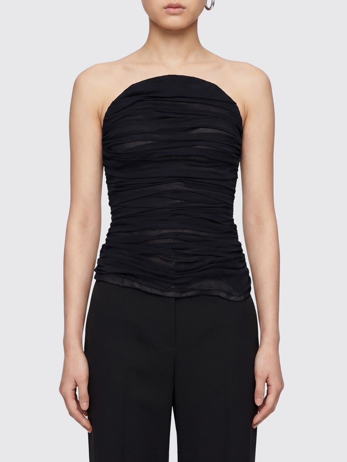 Balenciaga Off-the-Shoulder Draped Silk Bustier Top