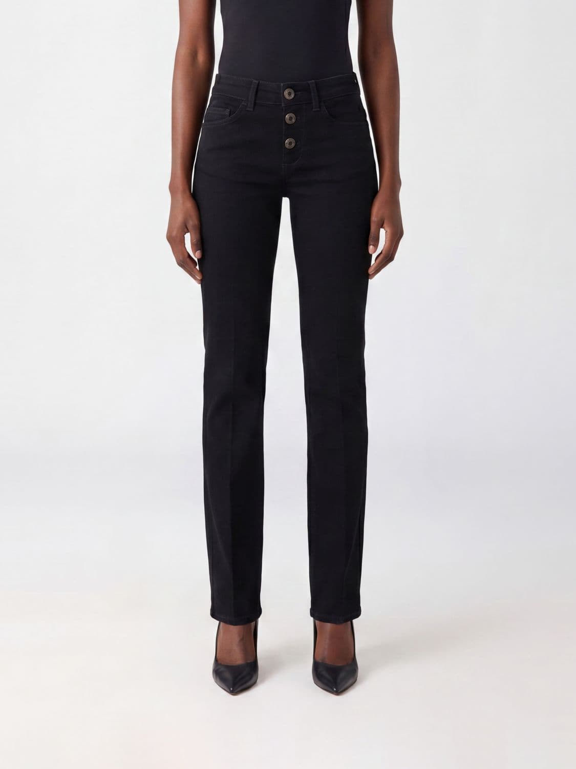 Liu Jo Mid-Rise Flared Jeans in Cotton Denim with Metallic Logo