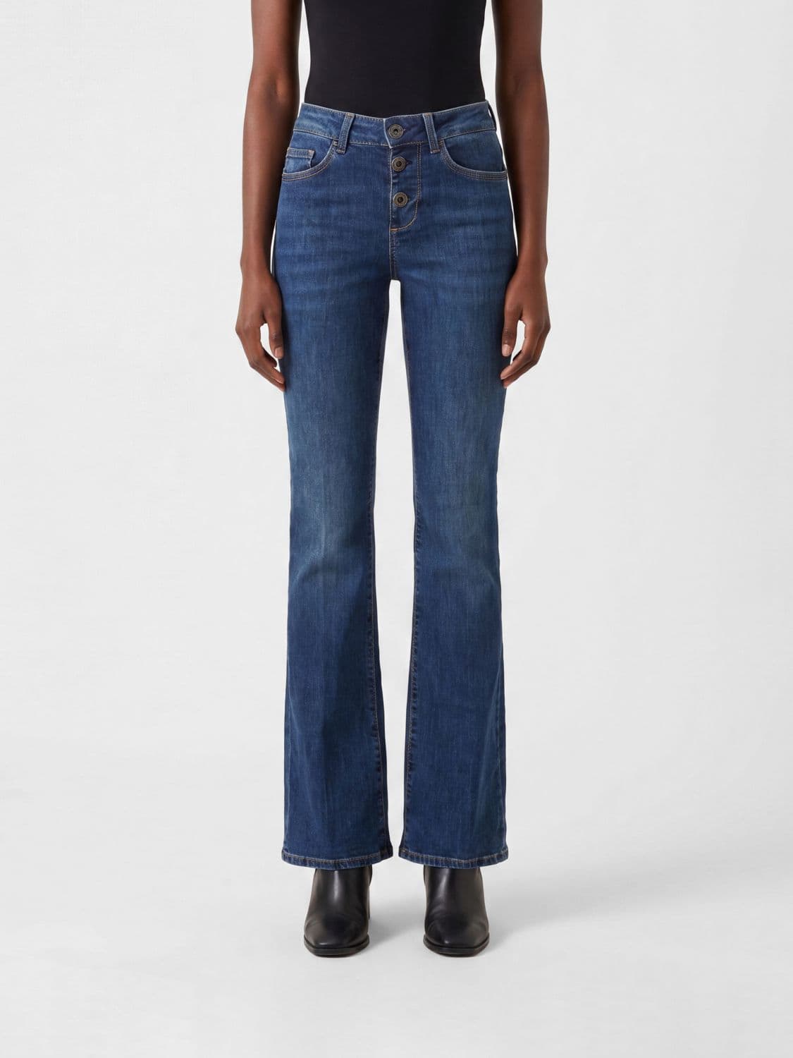 Liu Jo Mid-Rise Flared Jeans in Cotton Denim with Metallic Logo