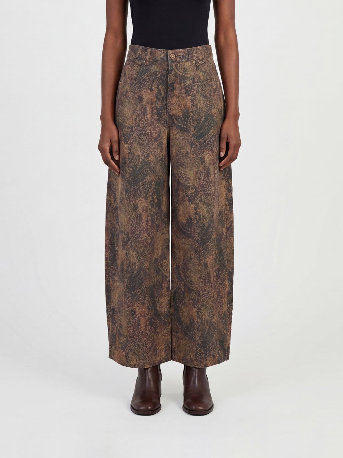 Liu Jo High-Waisted Wide Leg Jeans in Cotton Denim with Paisley Print