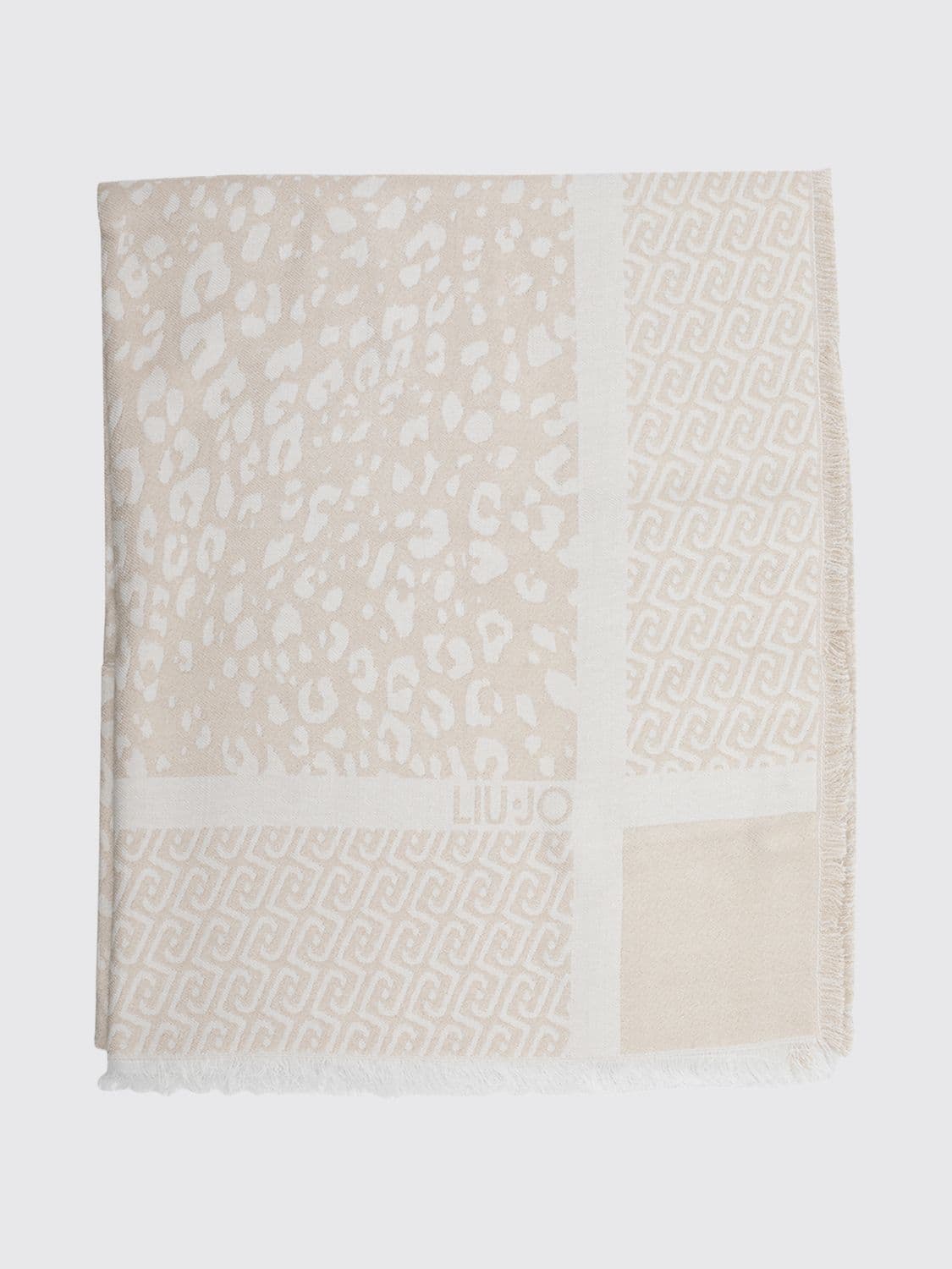 Liu Jo Animal Print Viscose Stole with All-Over Jacquard Logo and Fringes