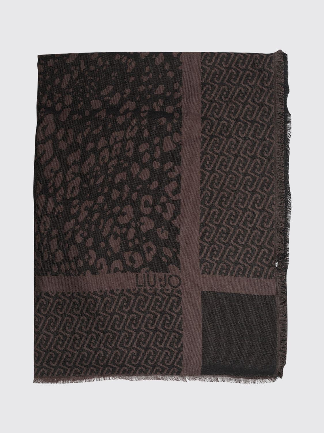 Liu Jo Animal Print Viscose Stole with All-Over Jacquard Logo and Fringes
