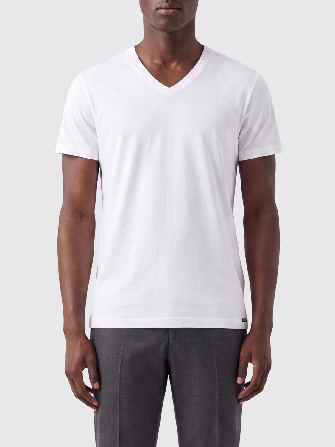 Tom Ford Slim Fit V-Neck T-Shirt in Black Stretch Cotton