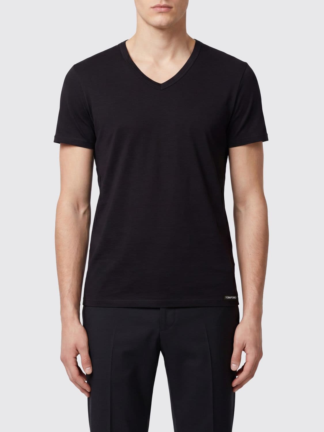 Tom Ford Slim Fit V-Neck T-Shirt in Black Stretch Cotton