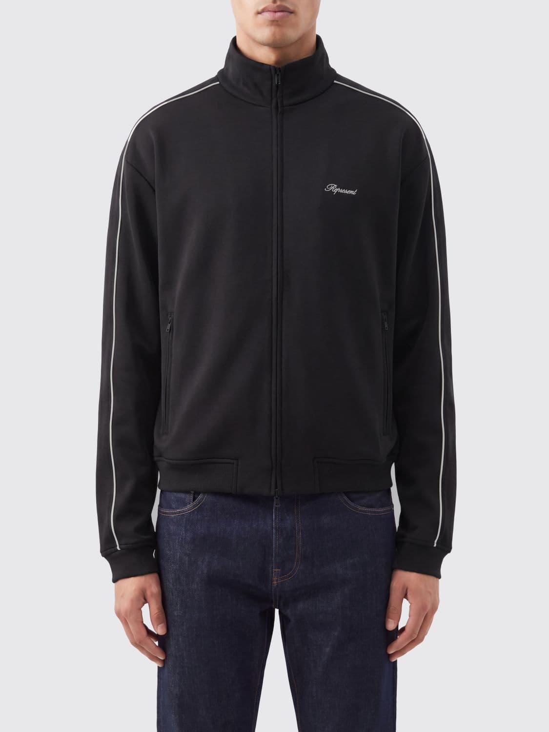Represent High-Neck Zip-Up Sweatshirt with Logo and Contrast Bands