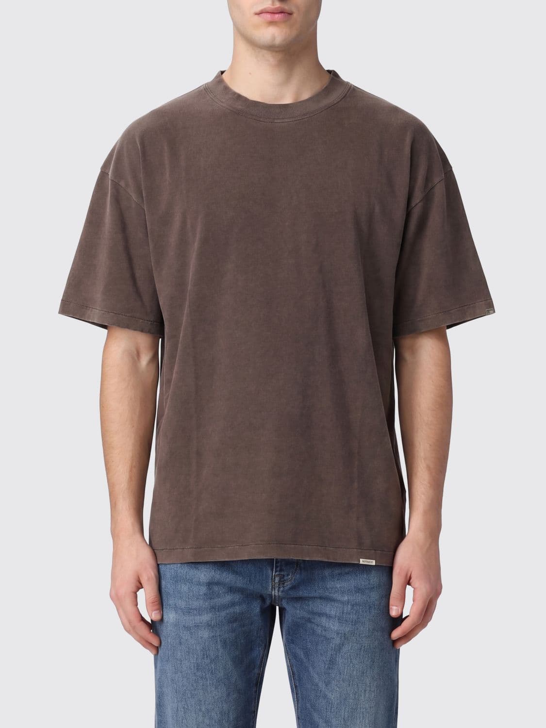 Represent Crewneck T-Shirt in Brown Cotton with Contrast Logo on the Chest