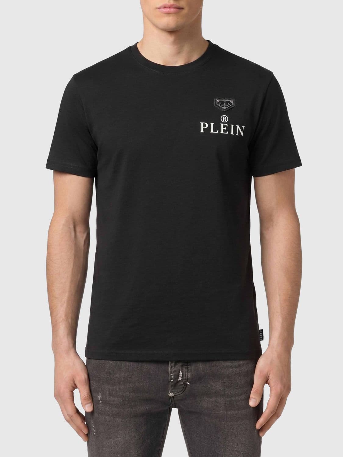Philipp Plein Slim Fit Cotton T-shirt with Contrast Hexagon Logo