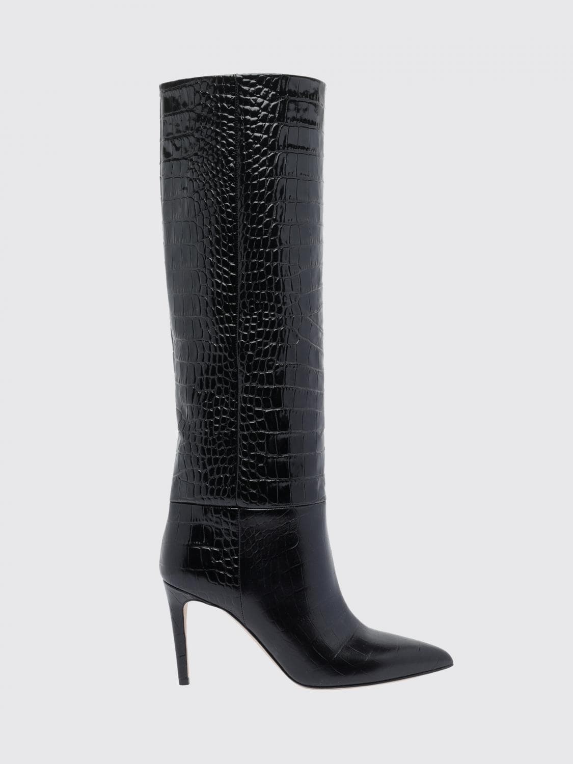 Paris Texas Knee-High Boots in Croc-Effect Patent Leather with High Heel