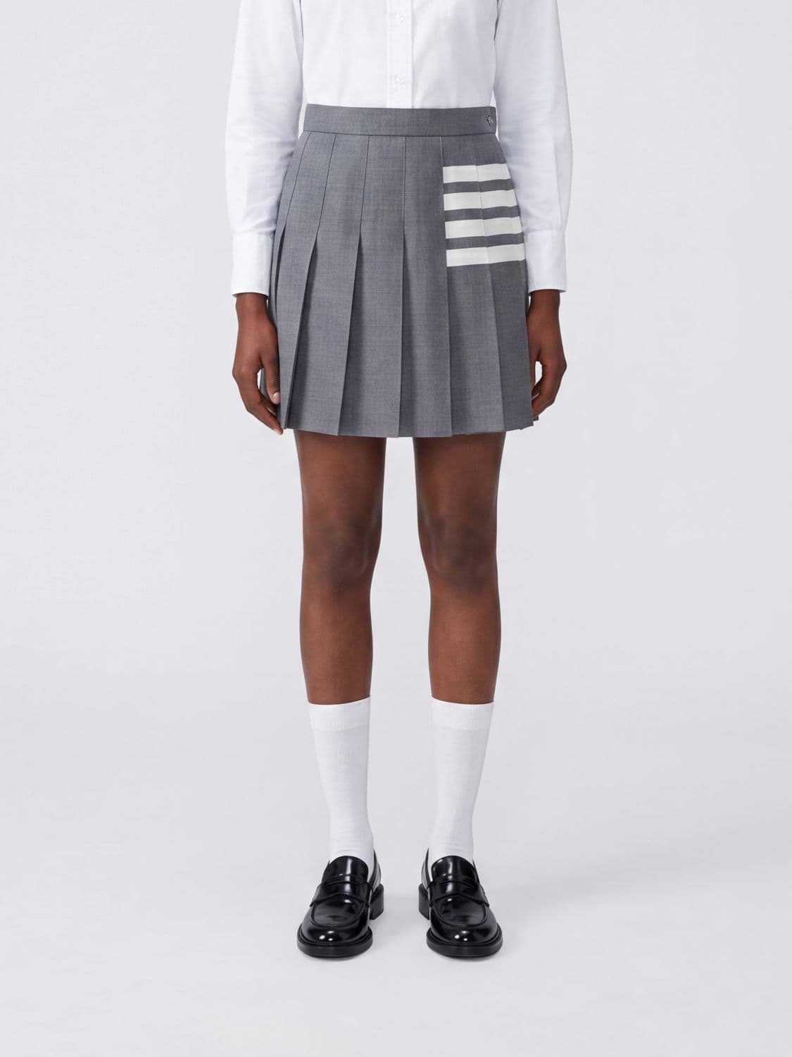 Thom Browne 4-Bar Pleated Wool Mini Skirt