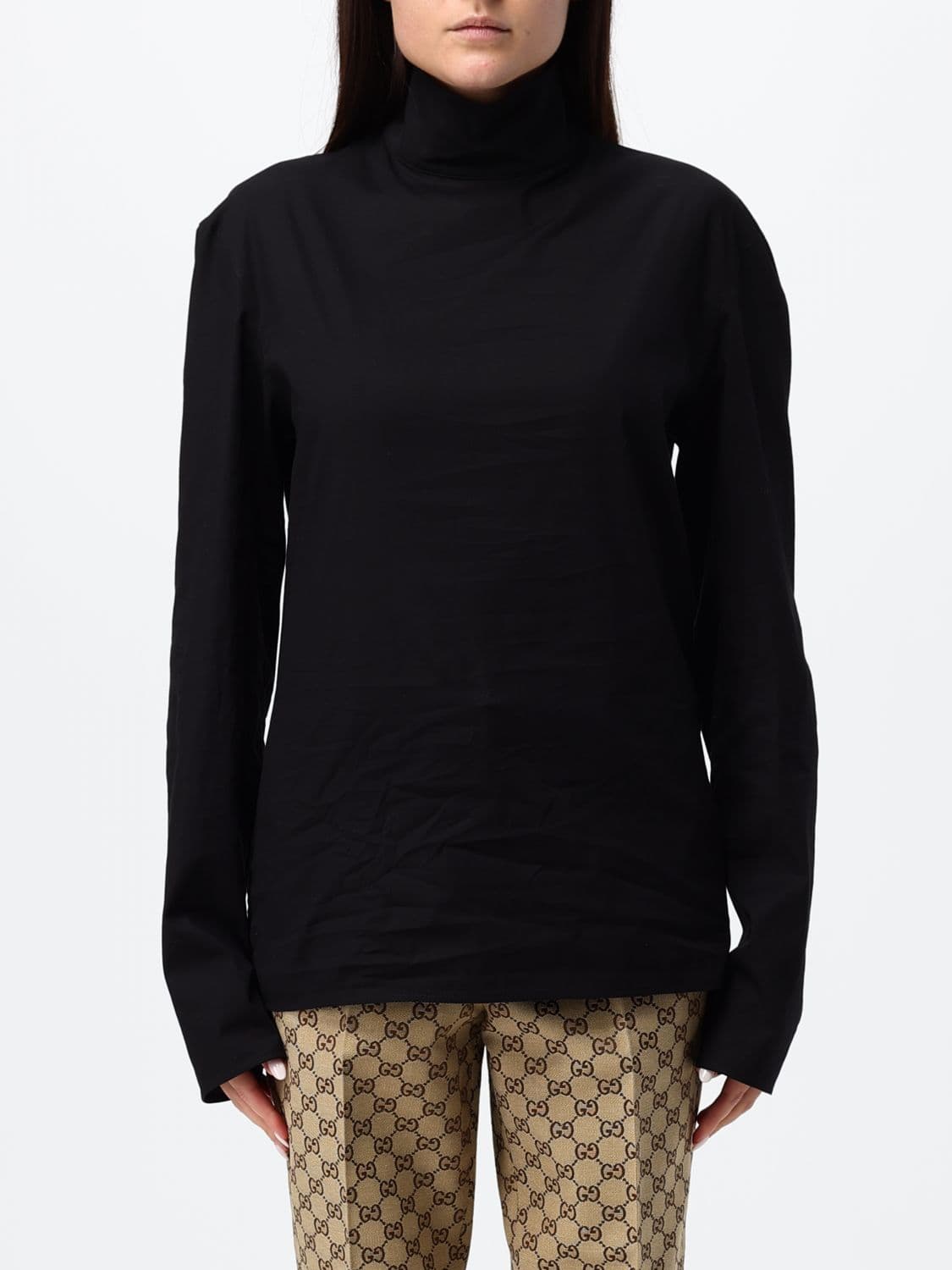 Gucci Slim Fit Cotton Poplin Long-Sleeve Turtleneck Top