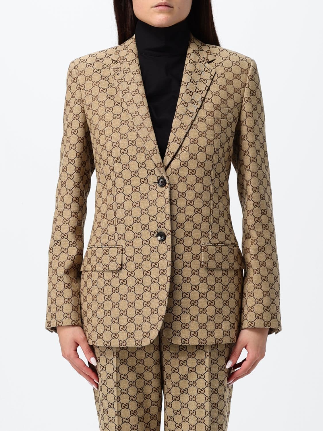 Gucci Single-Breasted Slim Fit Blazer in Cotton-Blend with GG Monogram
