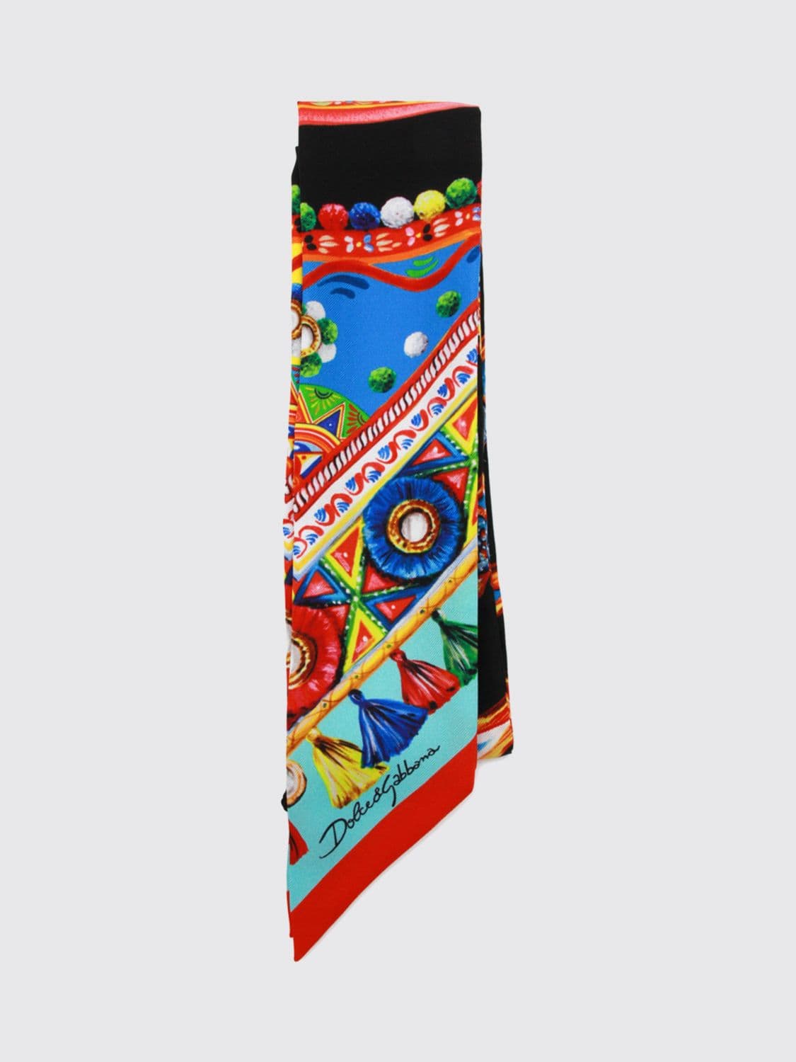 Dolce & Gabbana Pure Silk Foulard with Carretto Siciliano Print