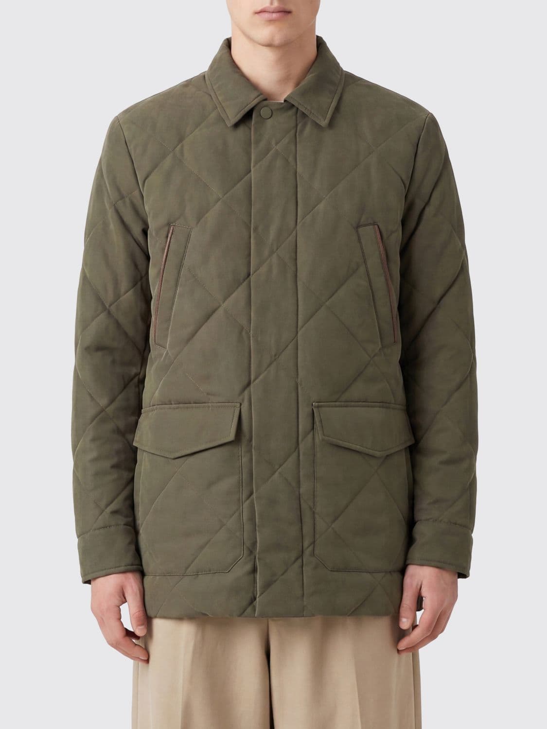 Canali Quilted Padded Technical Fabric Jacket with Classic Collar