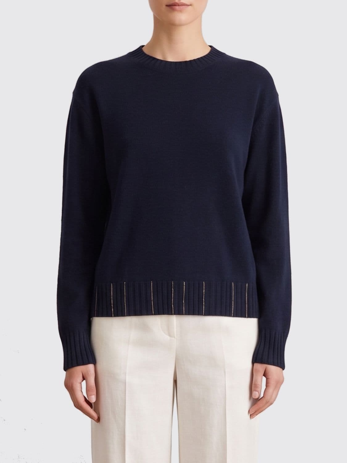 Fabiana Filippi Short-Sleeved Cotton Crewneck Top with Ribbed Edges · 38