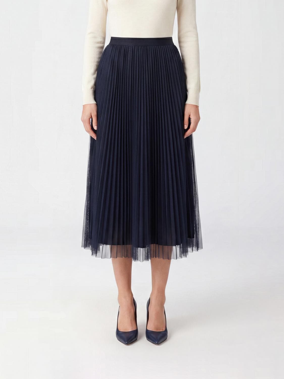 Fabiana Filippi Pleated Crêpe Midi Skirt with a High Elasticated Waist