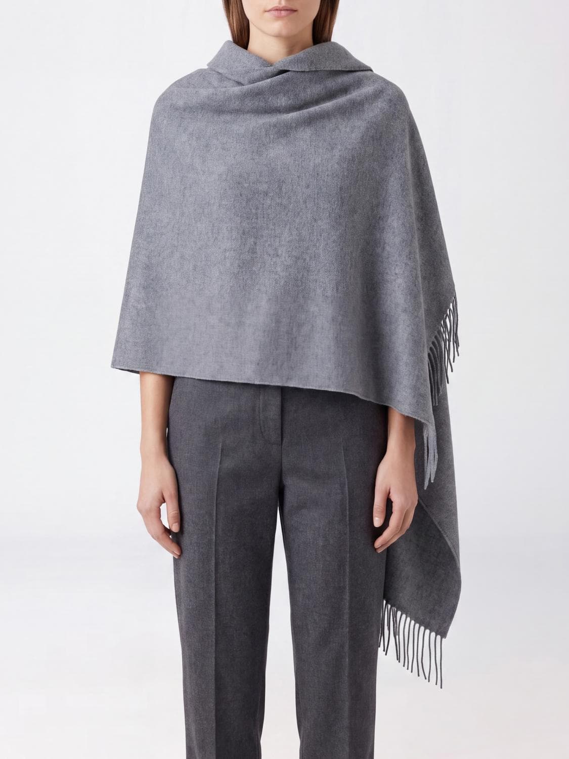 Fabiana Filippi High-Neck Wool Cape with Concealed Closure and Fringes · OS