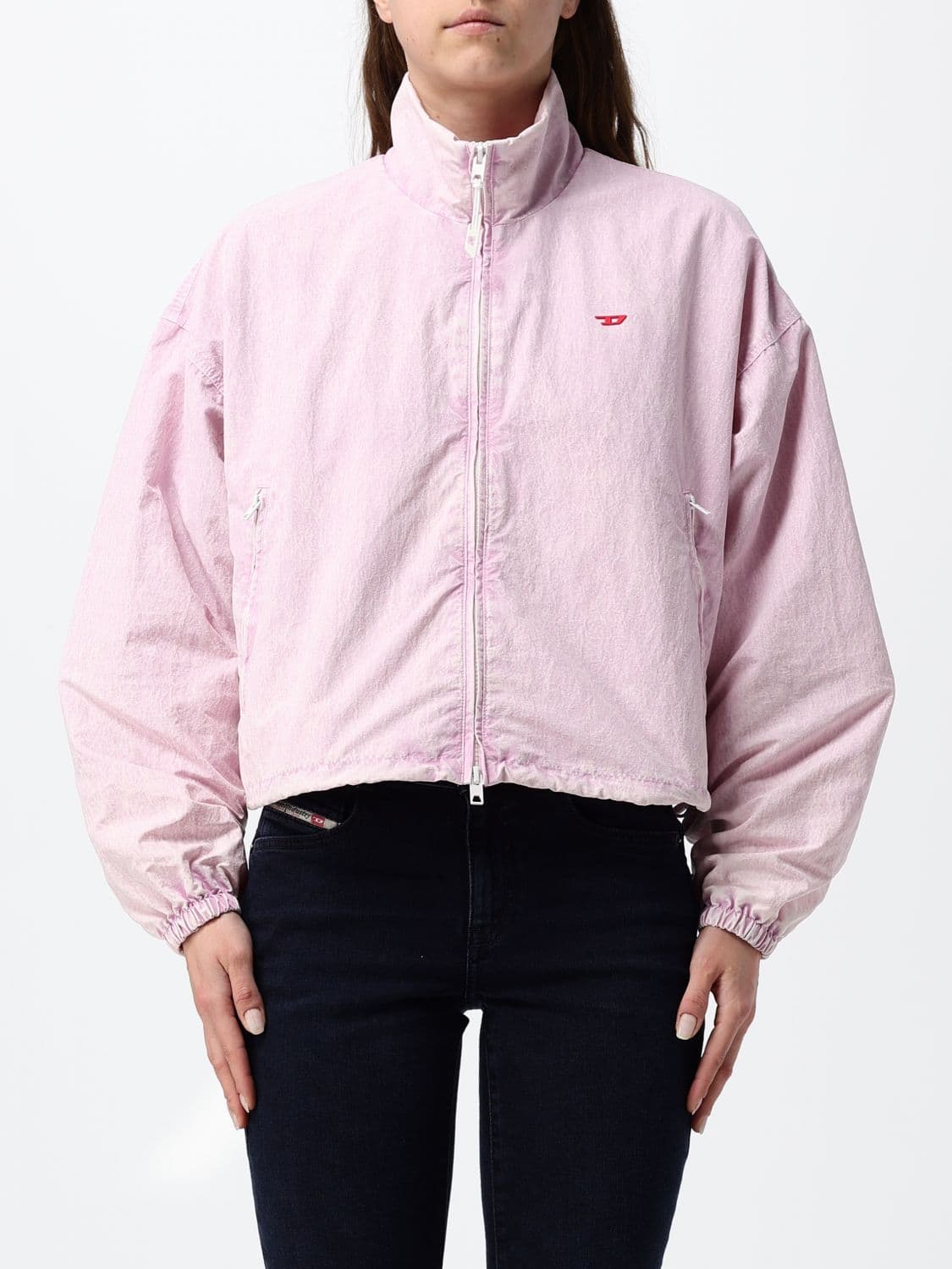 Diesel G-Leamer Cropped Windbreaker Jacket with High Neck and Embroidered Logo
