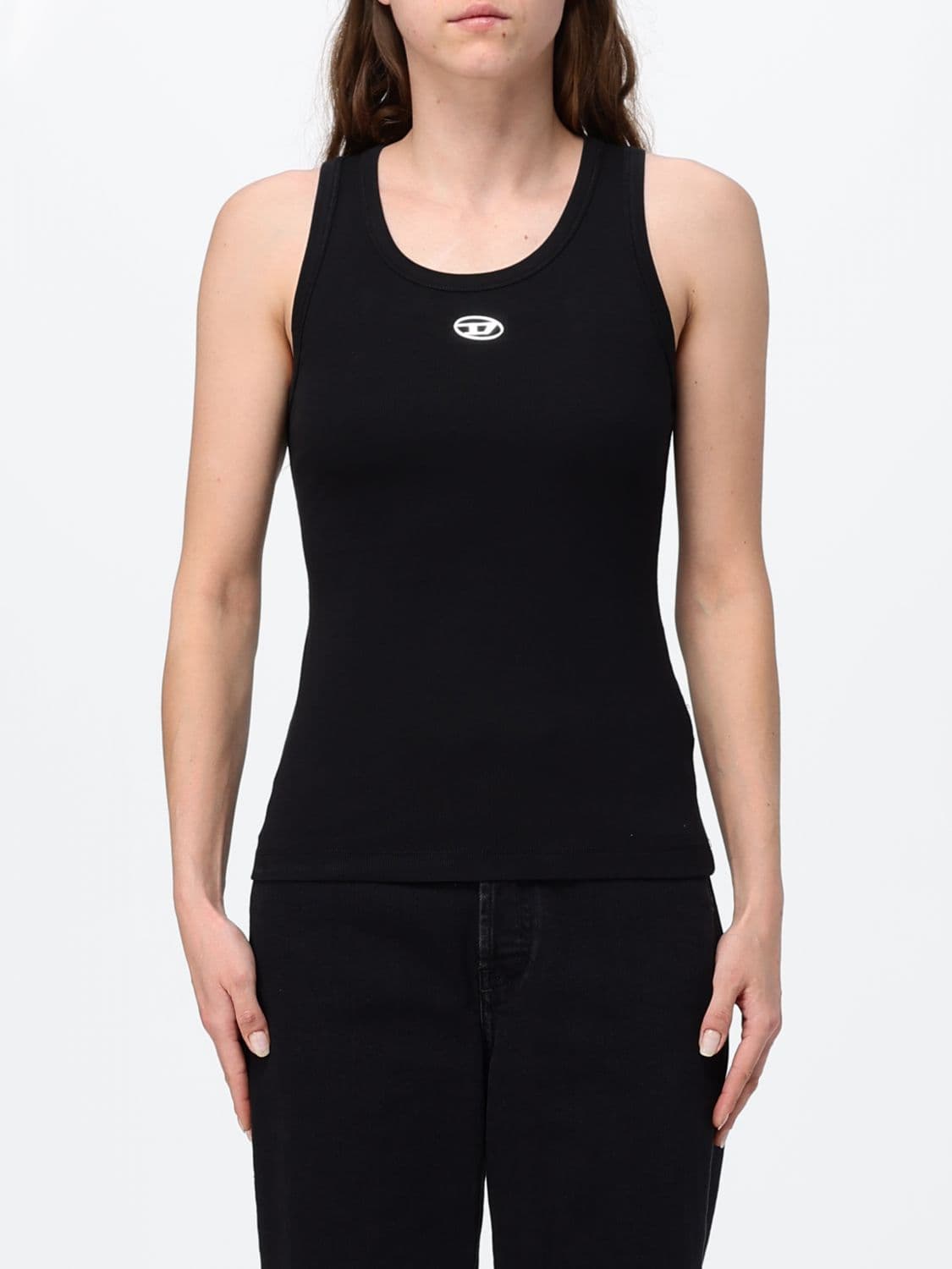 Diesel Slim Fit Stretch Cotton Tank Top with Embroidered Oval D Logo