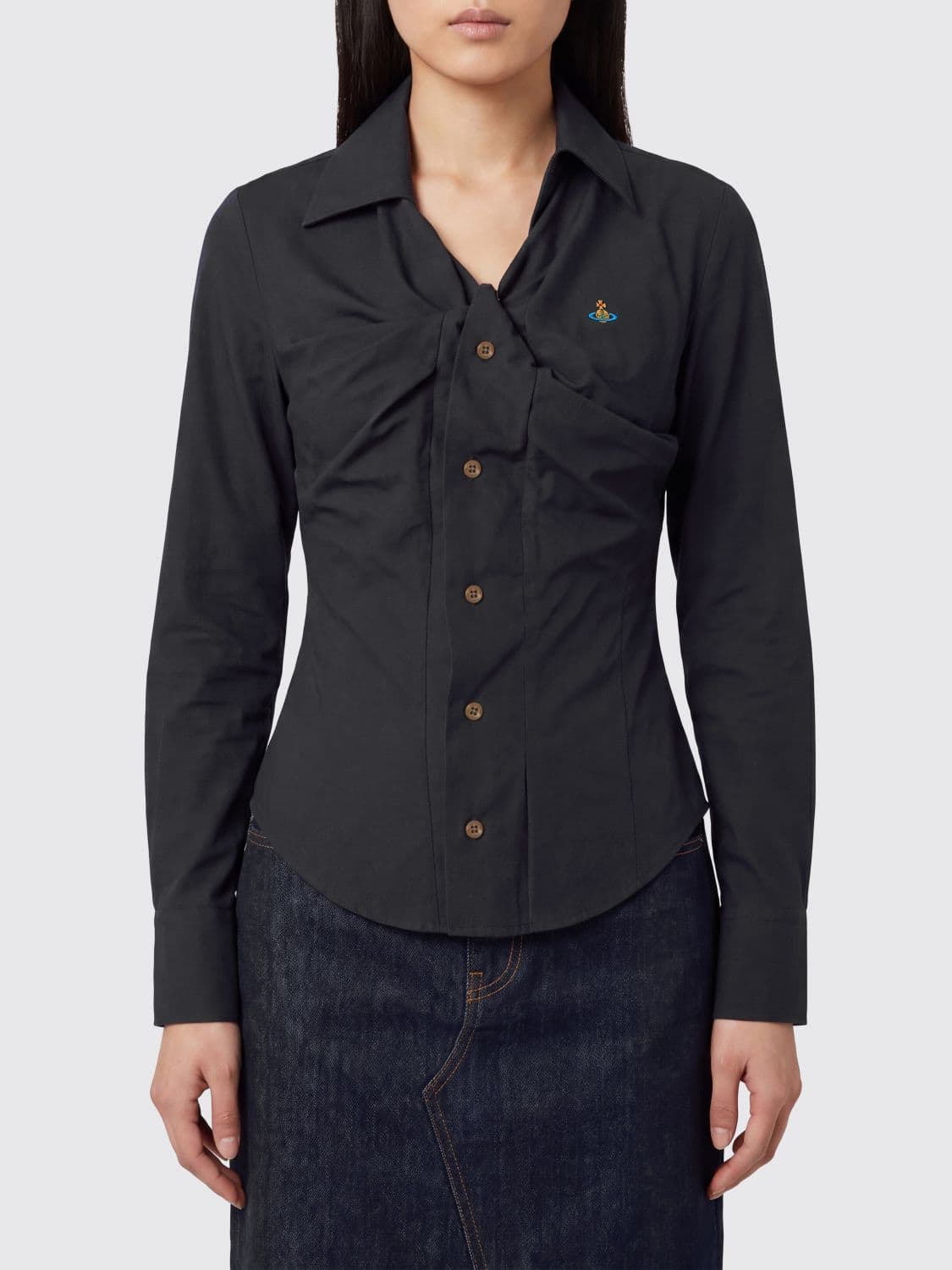 Vivienne Westwood Asymmetrical Cotton Poplin Shirt with Orb Logo