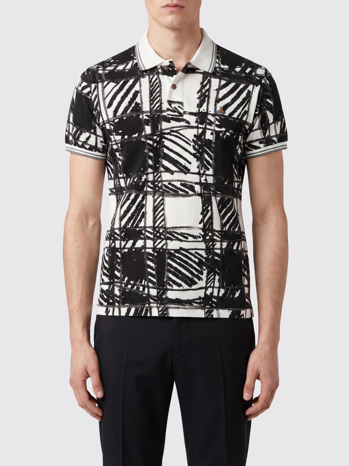 Vivienne Westwood Slim Fit Orb Logo Abstract Print Cotton Polo