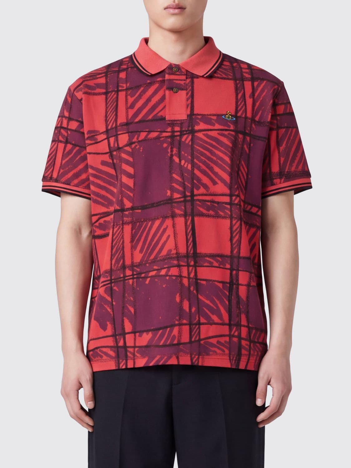 Vivienne Westwood Slim Fit Orb Logo Abstract Print Cotton Polo