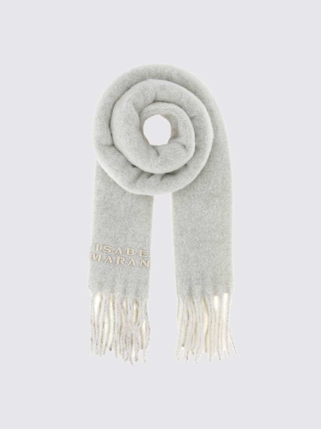 Isabel Marant Firny Embroidered-Logo Alpaca Wool-Blend Scarf with Fringes