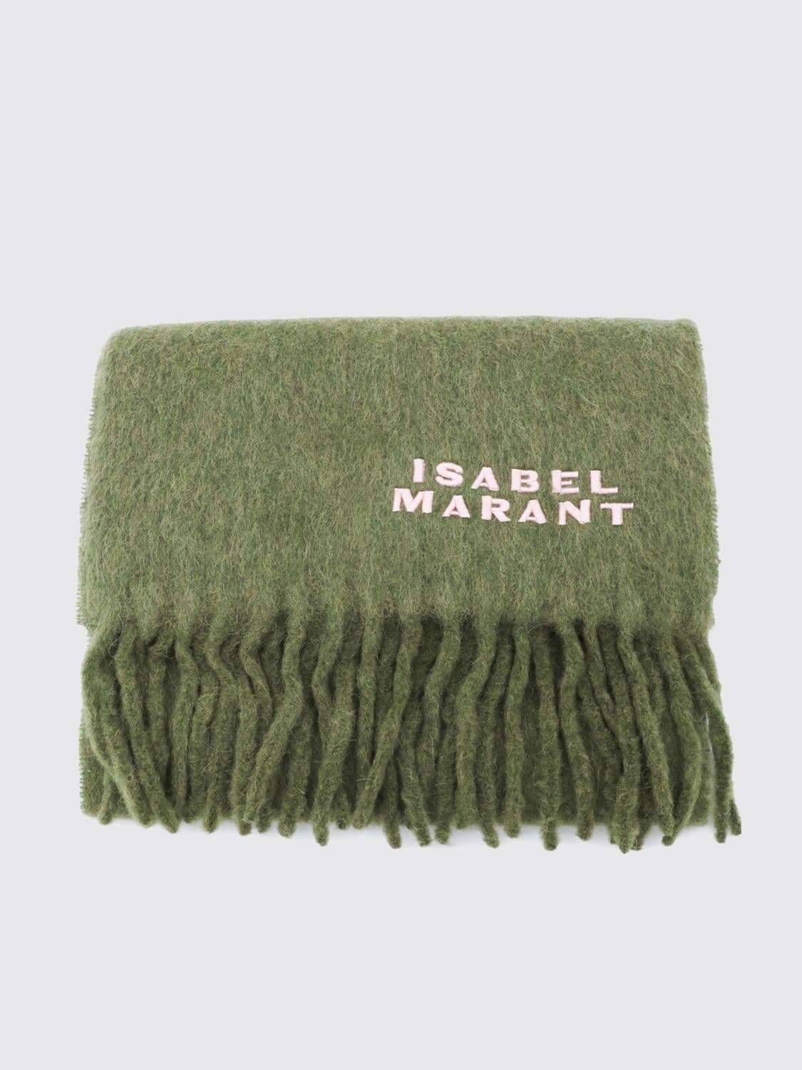 Isabel Marant Firny Embroidered-Logo Alpaca Wool-Blend Scarf with Fringes