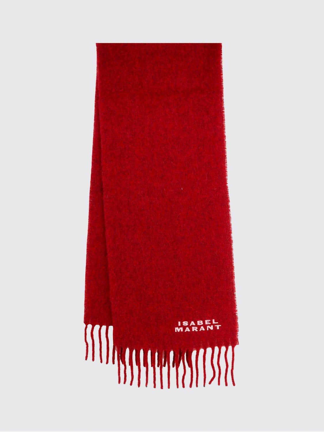 Isabel Marant Firny Embroidered-Logo Alpaca Wool-Blend Scarf with Fringes · OS