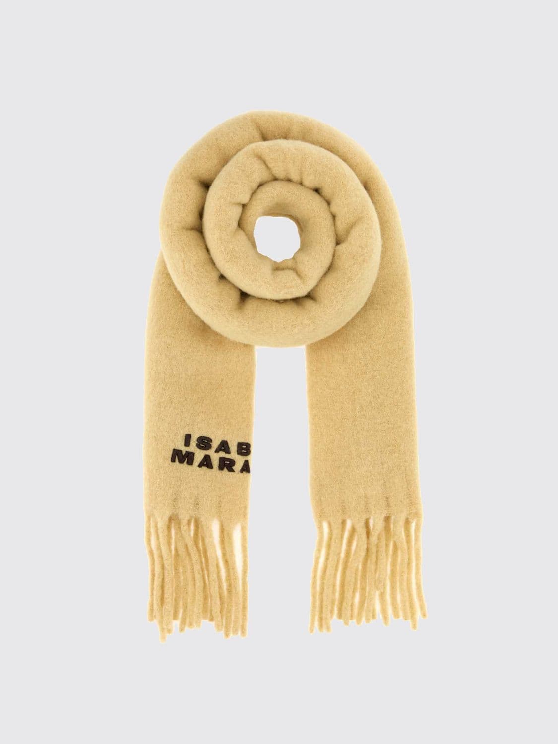 Isabel Marant Firny Embroidered-Logo Alpaca Wool-Blend Scarf with Fringes