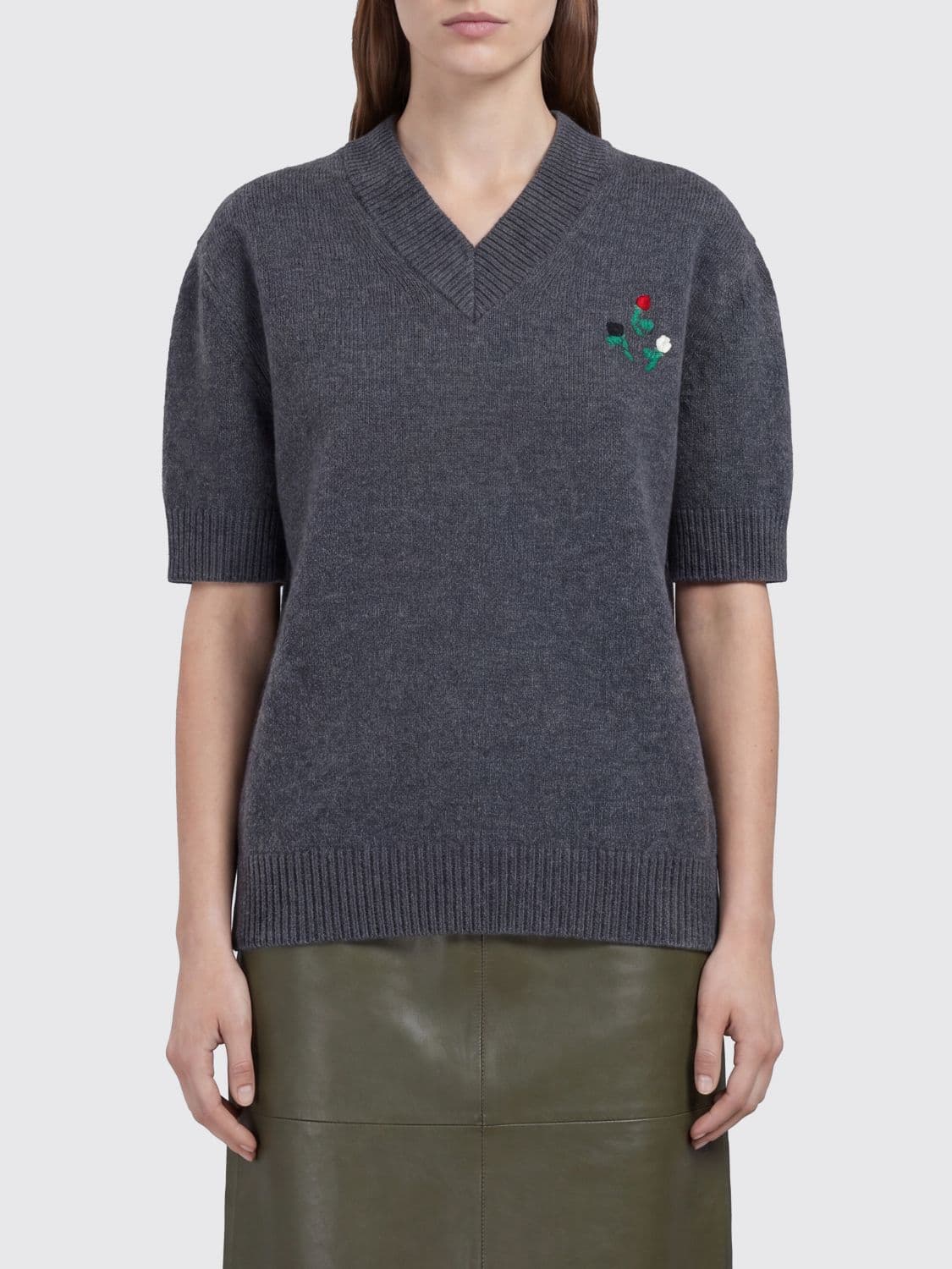 Marni V-Neck Virgin Wool and Cashmere Jumper with Embroidery · 42