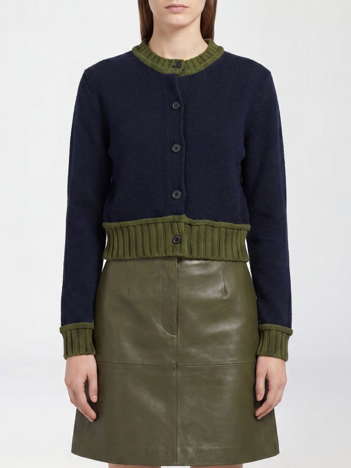 Marni Bicolor Abstract Wool-Blend Crewneck Cardigan