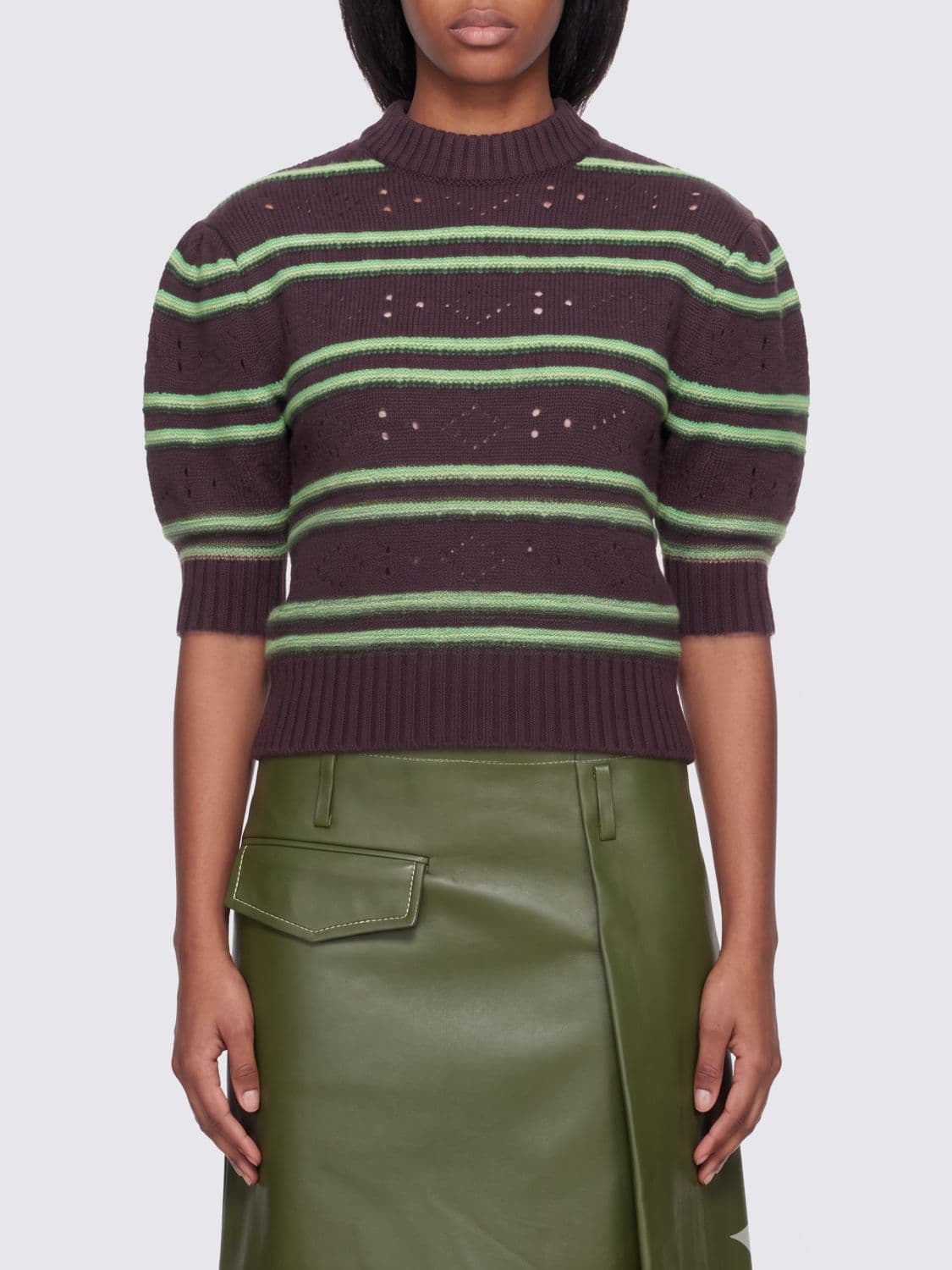 Marni Striped Pure Cashmere Jumper with Puff Sleeves