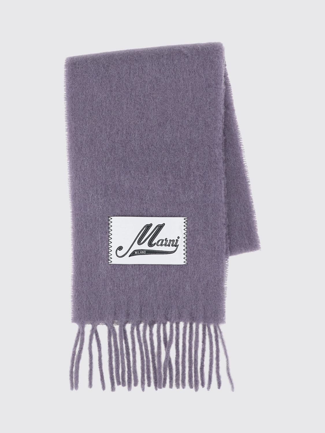 Marni Logo-Patch Fringed Alpaca Wool-Blend Scarf in a Colour-Block Design
