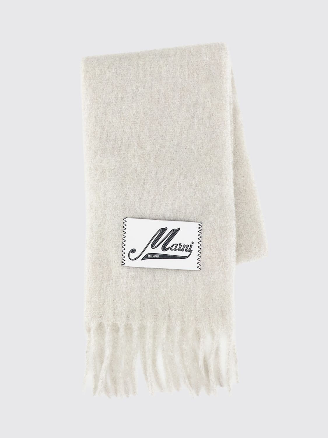 Marni Logo-Patch Fringed Alpaca Wool-Blend Scarf in a Colour-Block Design