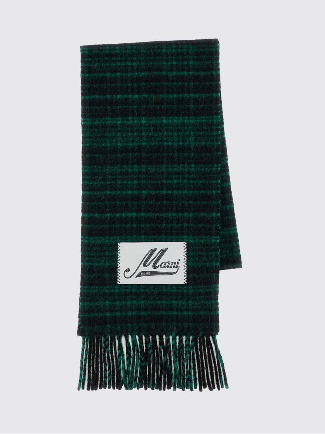 Marni Check-Pattern Virgin Wool and Alpaca-Blend Scarf with Logo Patch