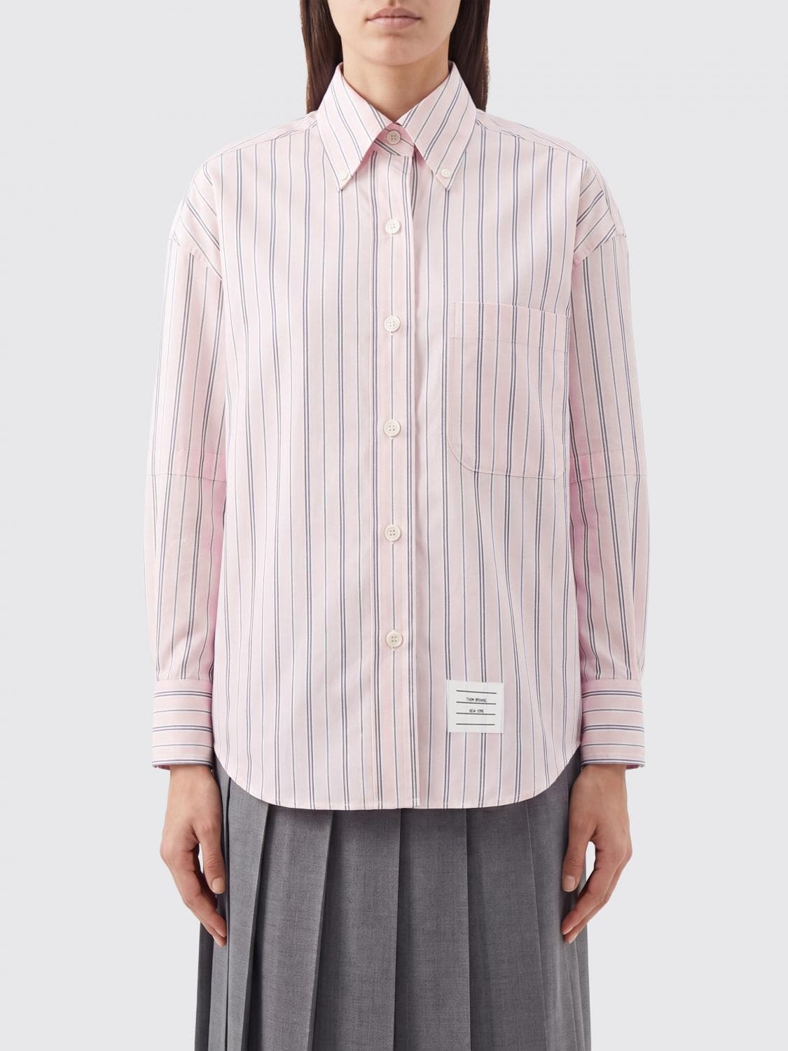 Thom Browne Striped Cotton Button-Down Collar Shirt · 38