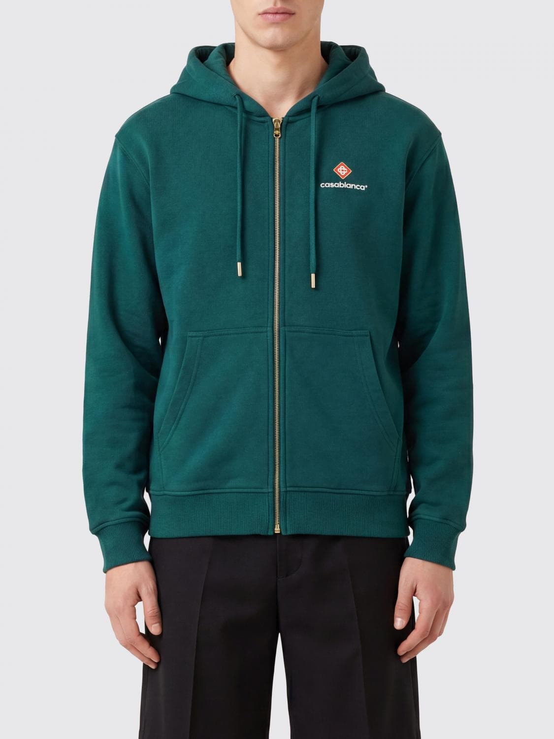 Casablanca Zipped Hoodie in Organic Cotton with a Contrasting Logo