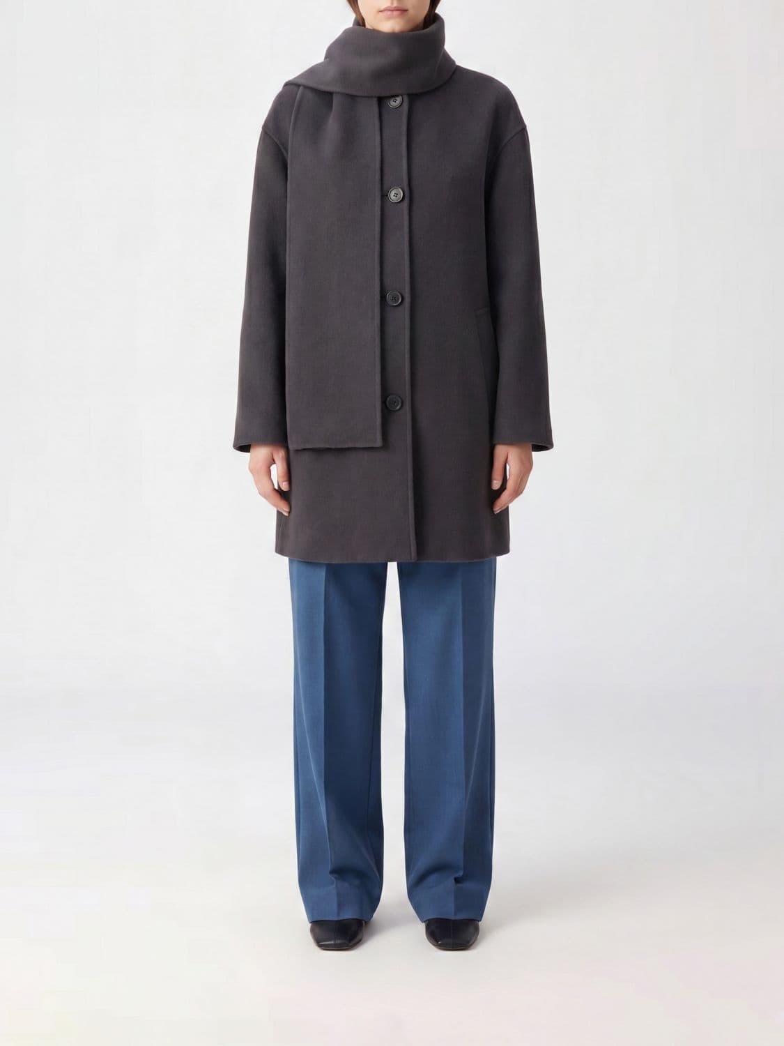 's Max Mara Single-Breasted Knee-Length Coat in Pure Virgin Wool with Scarf Collar
