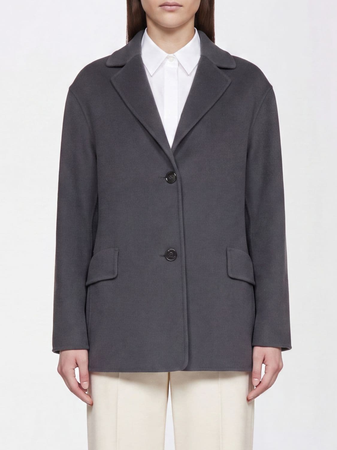 's Max Mara Short Single-Breasted Coat in Pure Virgin Wool with Lapel Collar