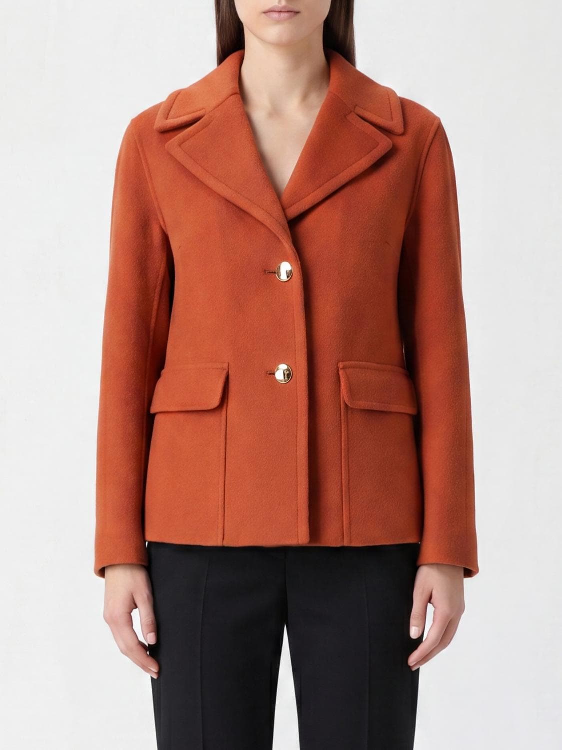 's Max Mara Short Single-Breasted Coat in Pure Virgin Wool with Lapel Collar