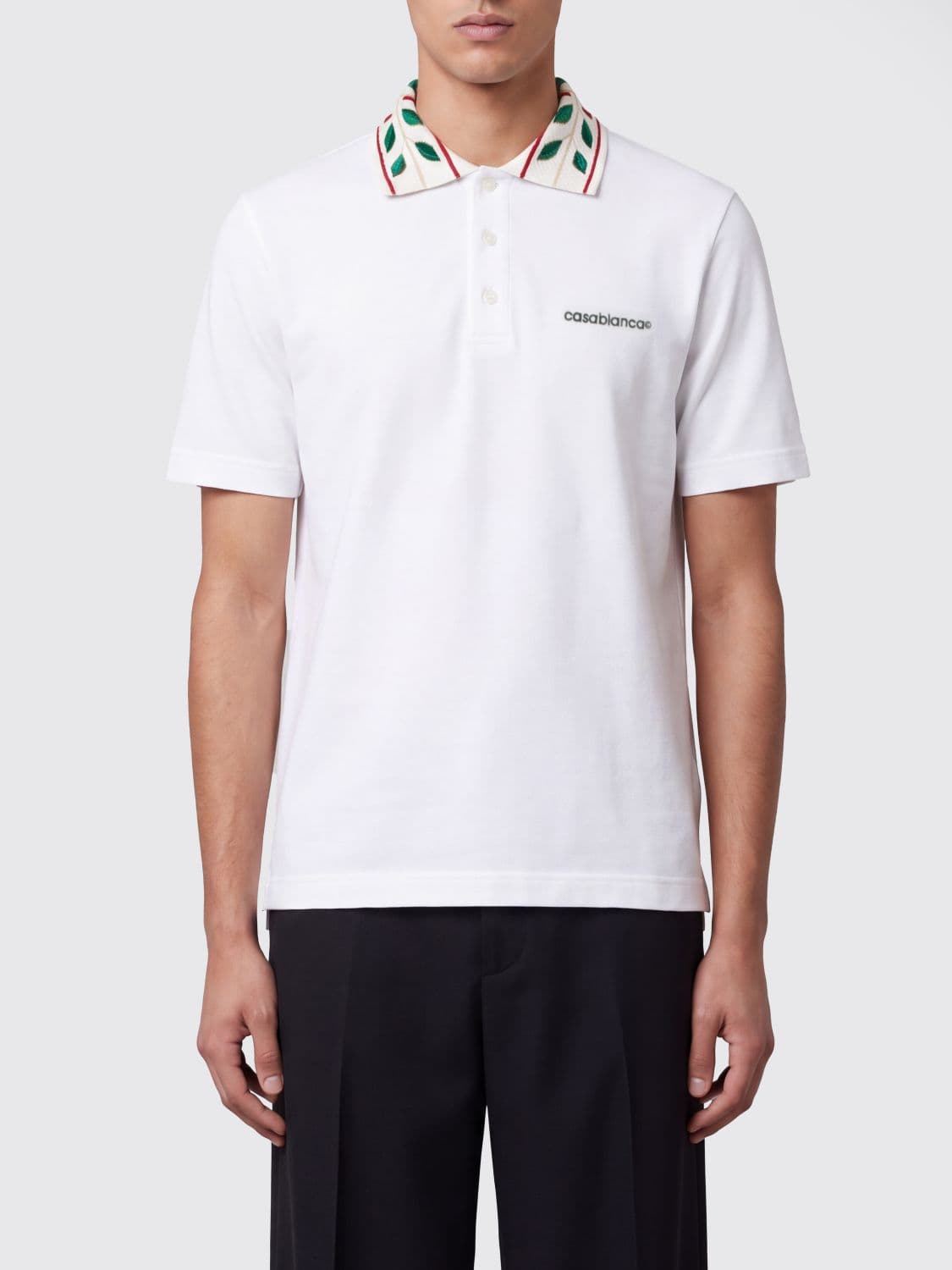 Casablanca Striped Collar Embroidered Logo Cotton Polo