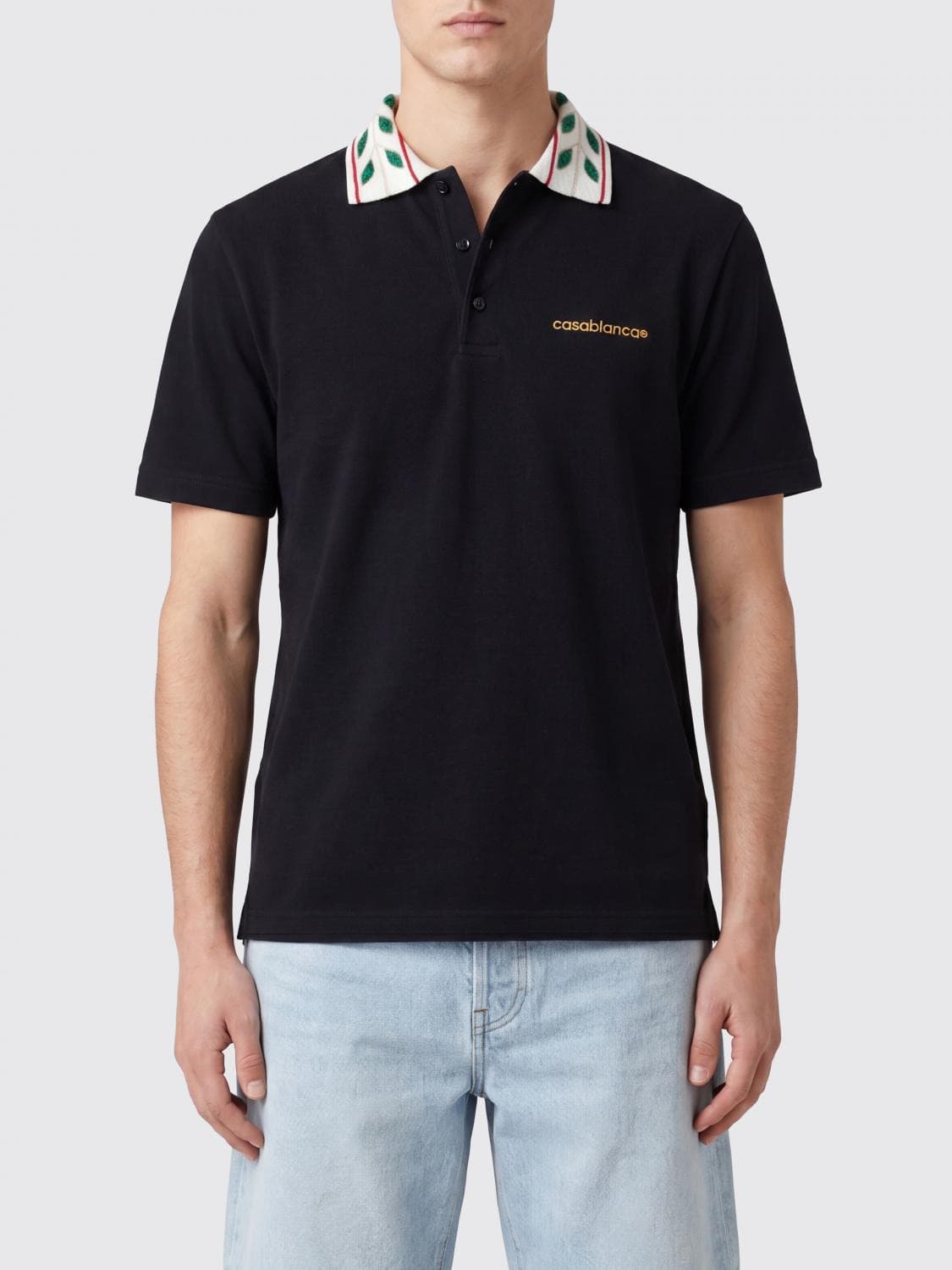 Casablanca Striped Collar Embroidered Logo Cotton Polo