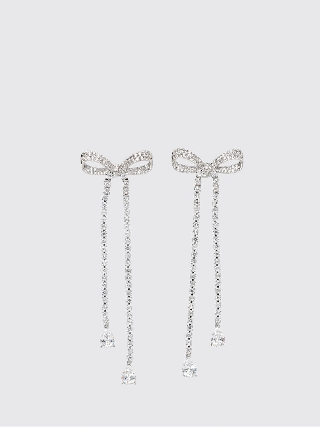 Self-Portrait Chrome-Plated Brass Pendant Earrings with Crystals · OS