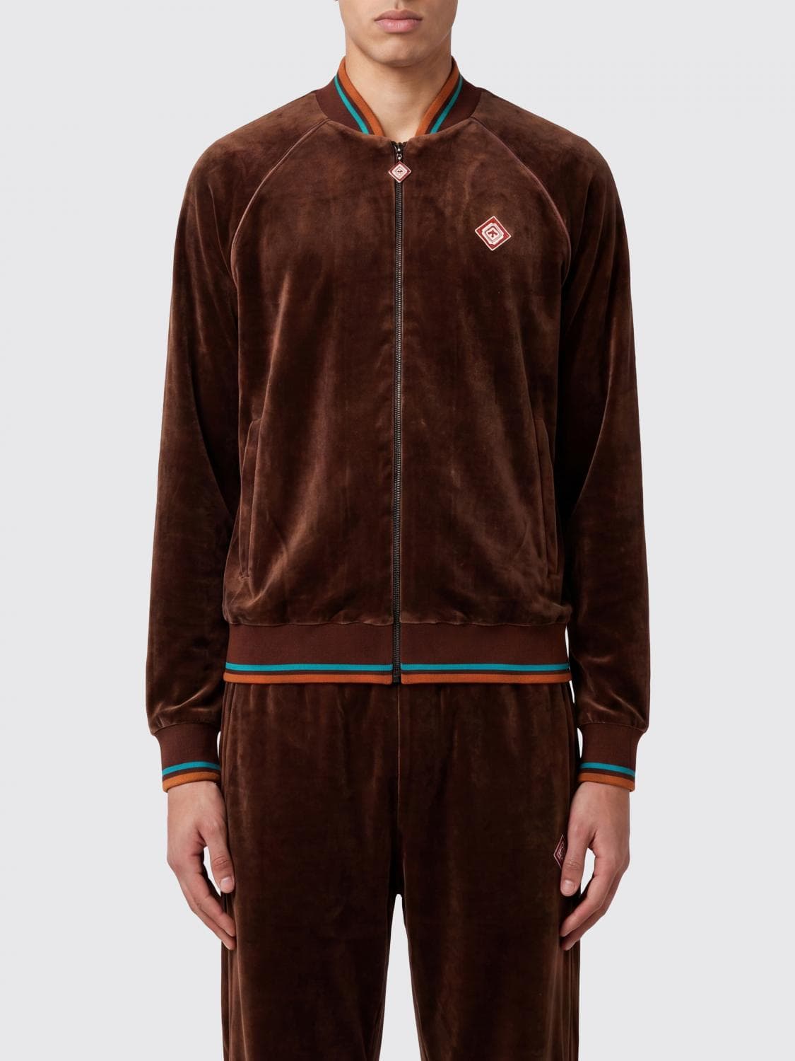 Casablanca Velvet Bomber Jumper with Zip Closure and Contrasting Logo