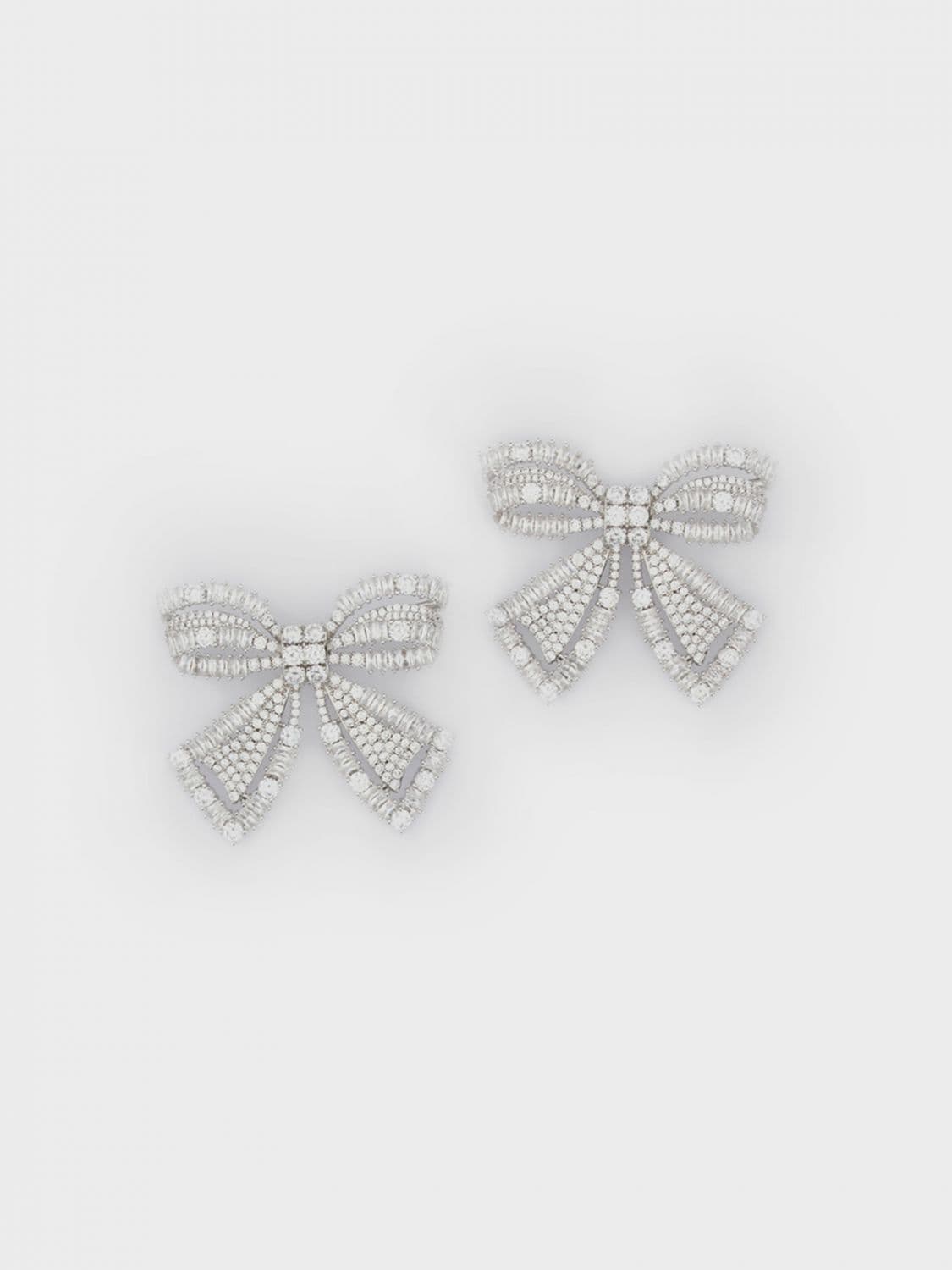 Self-Portrait Pavé Rhinestone Embellished Dangle Earrings in Chromed Brass · OS