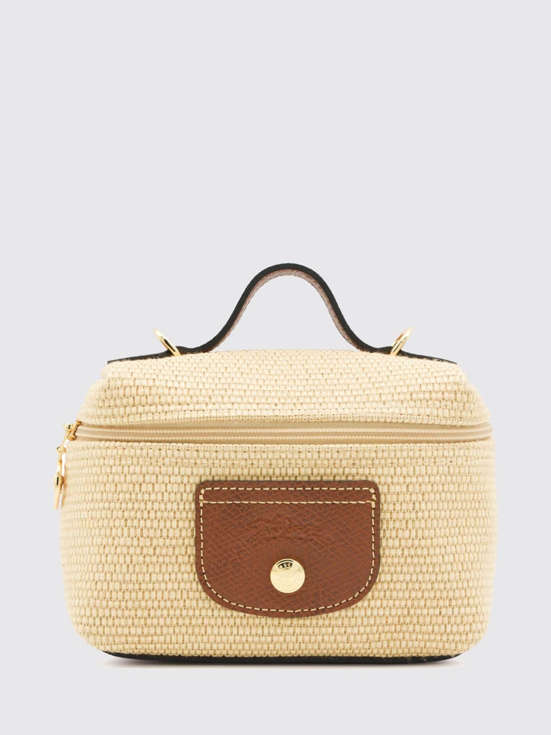 Longchamp Le Pliage Mini Raffia Handbag with Leather Handle