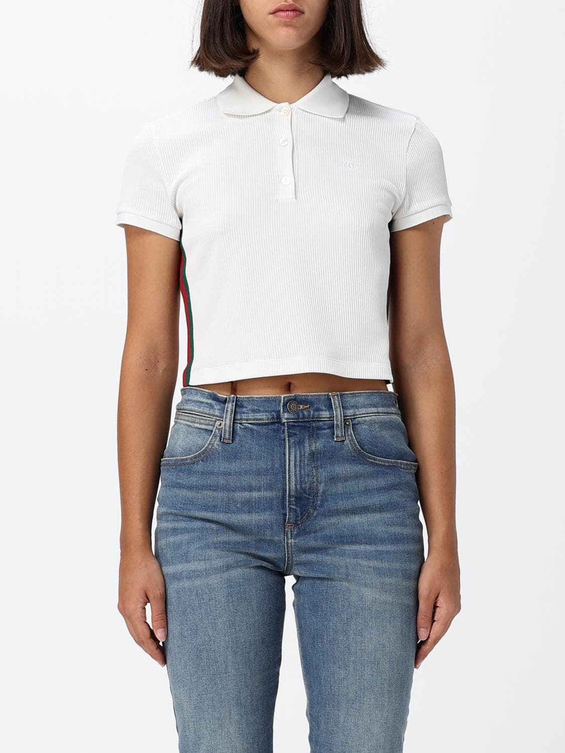Gucci Cropped Slim Fit Cotton Polo Shirt with Web Detail and Contrast Trim